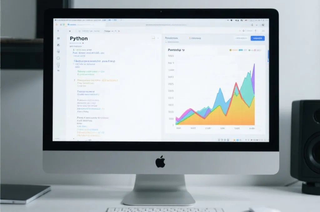 A modern computer monitor showing a clean Python code editor with a simple pandas data analysis script